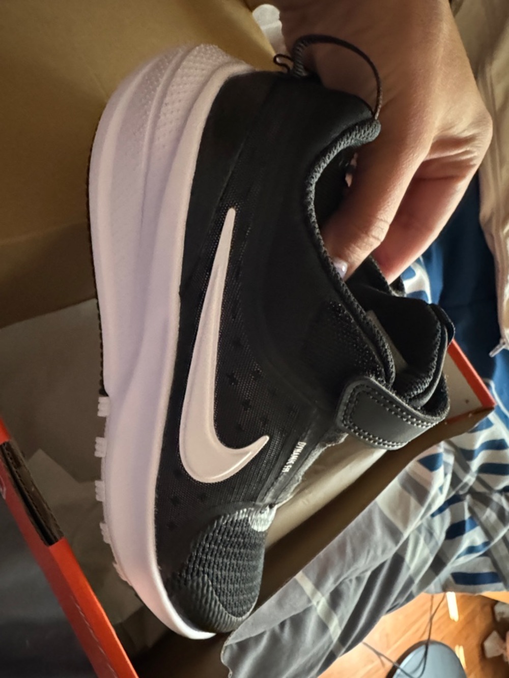 Nike Kids Black and White Swoosh Hook-and-Loop Sneakers